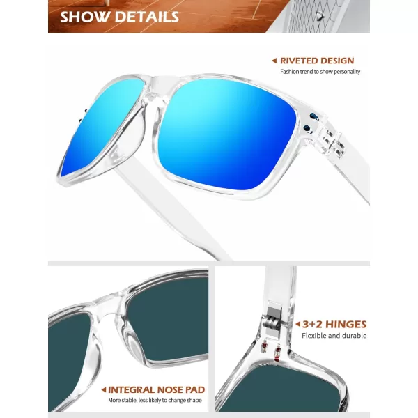 KALIYADI Polarized Sunglasses for Men and Women Vintage Style Sun Glasses for Fishing Running Driving with UV Protection3 Pack Clear Frame Dark BlueGreenRainbow