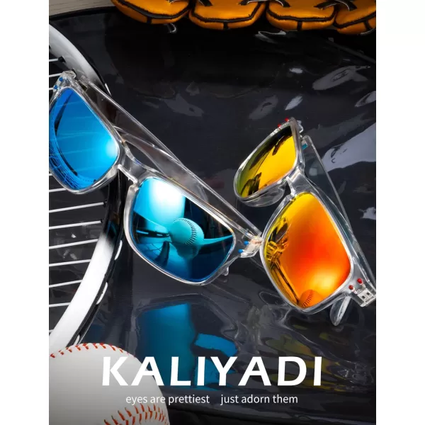 KALIYADI Polarized Sunglasses for Men and Women Vintage Style Sun Glasses for Fishing Running Driving with UV Protection3 Pack Clear Frame GreyIce BlueRed