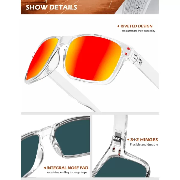 KALIYADI Polarized Sunglasses for Men and Women Vintage Style Sun Glasses for Fishing Running Driving with UV Protection3 Pack Clear Frame GreyIce BlueRed