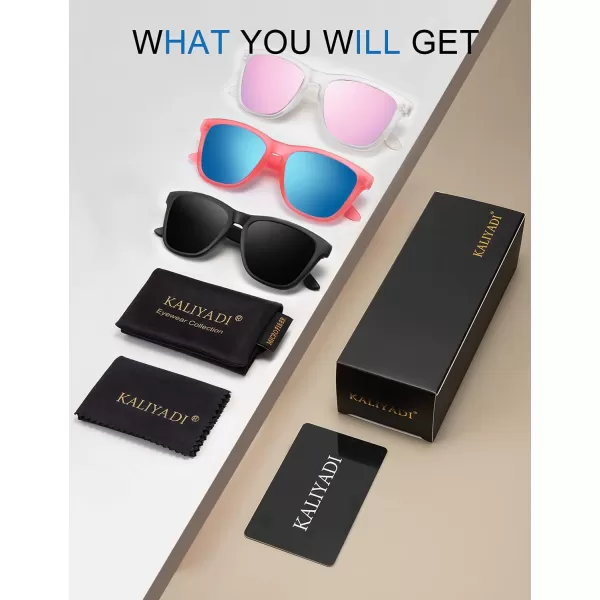 KALIYADI Sunglasses for Women Men Polarized and UV Protection Classic Rectangle Stylish Fashion Sun glasses3 PACK Matte blackgreyampampTransparentpinkampampPinkice blue