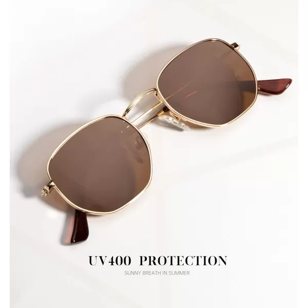 KALIYADI Sunglasses for Women and Men Polarized Square UV Protection Trendy Metal Frame Hexagon SunglassesA10 2 Pack GoldBrown  GoldBlue Hexagonal
