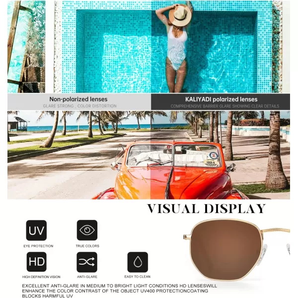 KALIYADI Sunglasses for Women and Men Polarized Square UV Protection Trendy Metal Frame Hexagon SunglassesA10 2 Pack GoldBrown  GoldBlue Hexagonal
