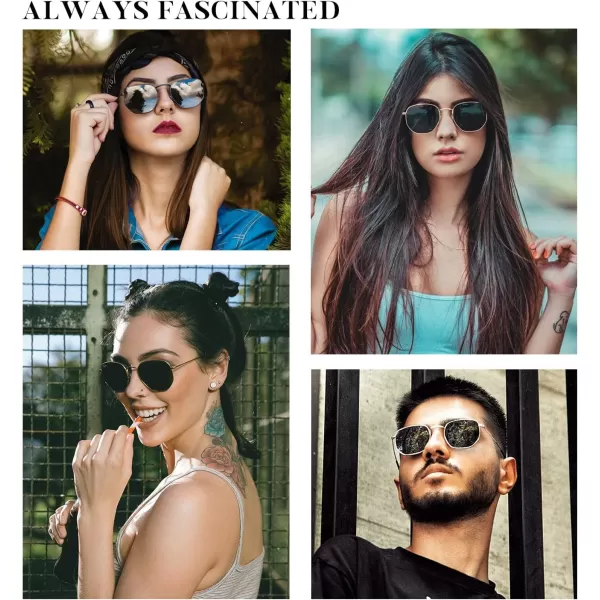 KALIYADI Sunglasses for Women and Men Polarized Square UV Protection Trendy Metal Frame Hexagon SunglassesA10 2 Pack GoldBrown  GoldBlue Hexagonal