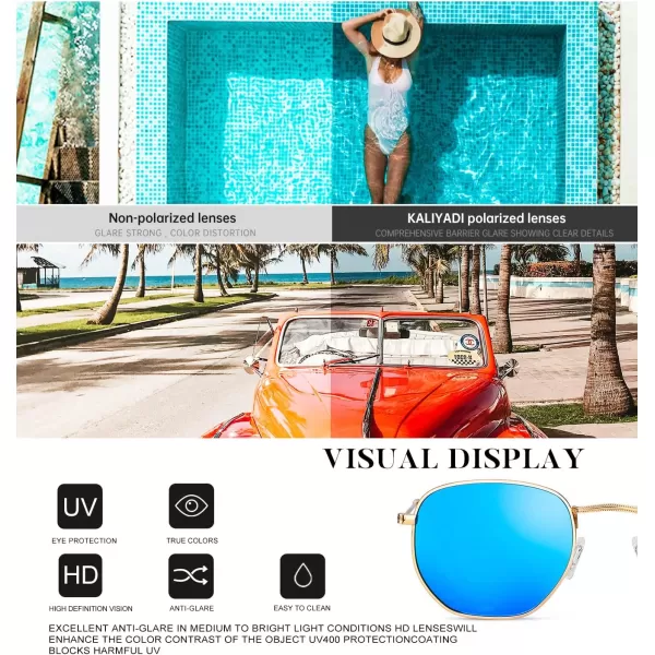 KALIYADI Sunglasses for Women and Men Polarized Square UV Protection Trendy Metal Frame Hexagon SunglassesA11 2 Pack GoldBlue  GoldPink Hexagonal