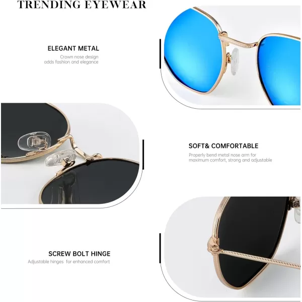 KALIYADI Sunglasses for Women and Men Polarized Square UV Protection Trendy Metal Frame Hexagon SunglassesA11 2 Pack GoldBlue  GoldPink Hexagonal
