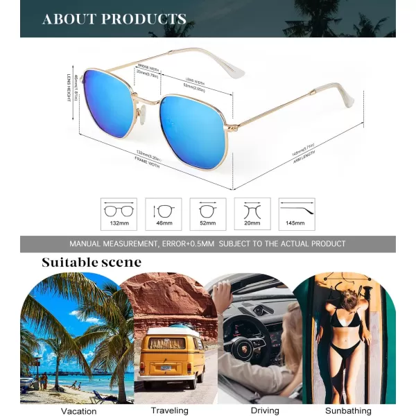 KALIYADI Sunglasses for Women and Men Polarized Square UV Protection Trendy Metal Frame Hexagon SunglassesA11 2 Pack GoldBlue  GoldPink Hexagonal
