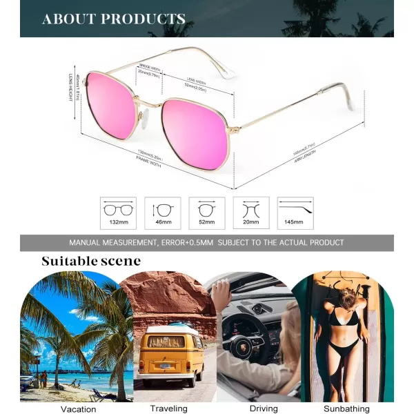 KALIYADI Sunglasses for Women and Men Polarized Square UV Protection Trendy Metal Frame Hexagon SunglassesA12 2 Pack GoldPink  SilverSilver Hexagonal