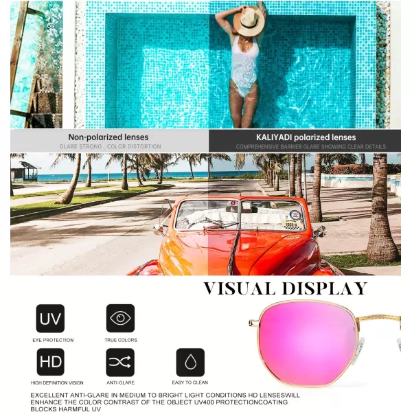 KALIYADI Sunglasses for Women and Men Polarized Square UV Protection Trendy Metal Frame Hexagon SunglassesA12 2 Pack GoldPink  SilverSilver Hexagonal