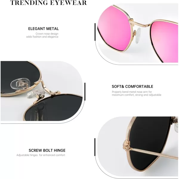 KALIYADI Sunglasses for Women and Men Polarized Square UV Protection Trendy Metal Frame Hexagon SunglassesA12 2 Pack GoldPink  SilverSilver Hexagonal
