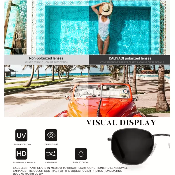 KALIYADI Sunglasses for Women and Men Polarized Square UV Protection Trendy Metal Frame Hexagon SunglassesA4 2 Pack BlackGrey  GoldBlue Hexagonal