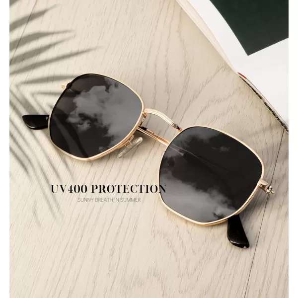 KALIYADI Sunglasses for Women and Men Polarized Square UV Protection Trendy Metal Frame Hexagon SunglassesAa2 3 Pack BlackGrey  GoldGrey  GoldBrown Hexagonal