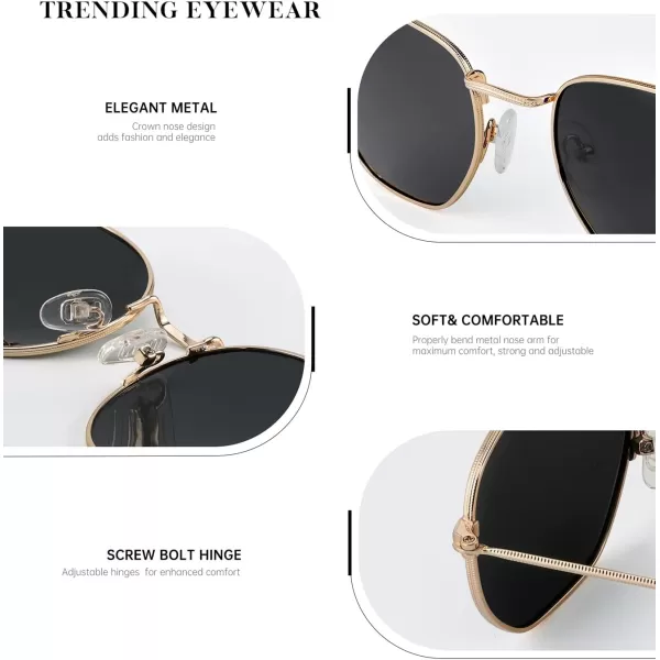 KALIYADI Sunglasses for Women and Men Polarized Square UV Protection Trendy Metal Frame Hexagon SunglassesAa2 3 Pack BlackGrey  GoldGrey  GoldBrown Hexagonal