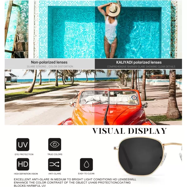 KALIYADI Sunglasses for Women and Men Polarized Square UV Protection Trendy Metal Frame Hexagon SunglassesAa2 3 Pack BlackGrey  GoldGrey  GoldBrown Hexagonal