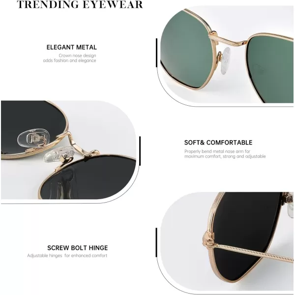 KALIYADI Sunglasses for Women and Men Polarized Square UV Protection Trendy Metal Frame Hexagon SunglassesAa3 3 Pack GoldGrey  GoldG15  GoldBrown Hexagonal