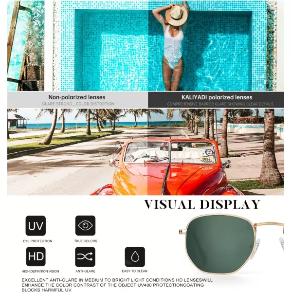 KALIYADI Sunglasses for Women and Men Polarized Square UV Protection Trendy Metal Frame Hexagon SunglassesAa3 3 Pack GoldGrey  GoldG15  GoldBrown Hexagonal