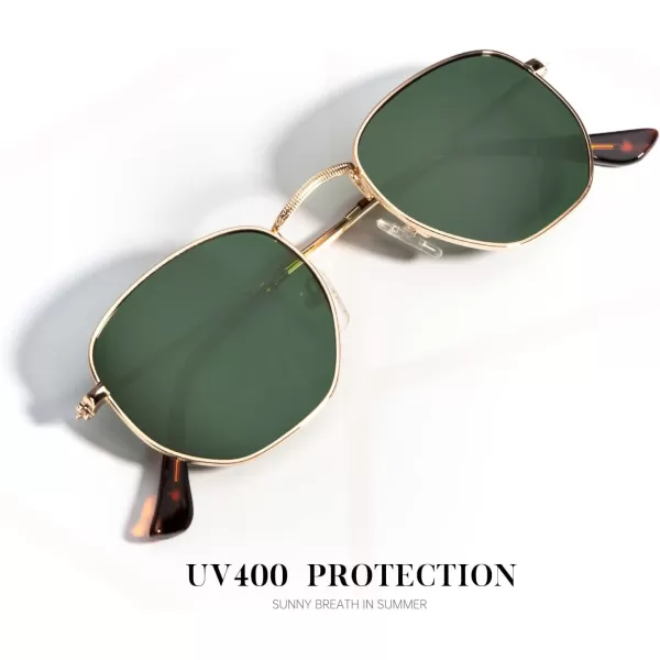 KALIYADI Sunglasses for Women and Men Polarized Square UV Protection Trendy Metal Frame Hexagon SunglassesAa3 3 Pack GoldGrey  GoldG15  GoldBrown Hexagonal