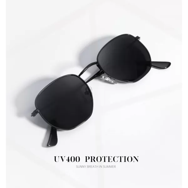 KALIYADI Sunglasses for Women and Men Polarized Square UV Protection Trendy Metal Frame Hexagon SunglassesB1 BlackGrey Hexagonal