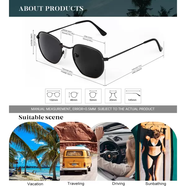 KALIYADI Sunglasses for Women and Men Polarized Square UV Protection Trendy Metal Frame Hexagon SunglassesB1 BlackGrey Hexagonal