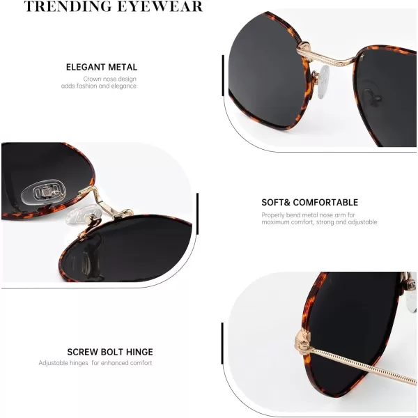 KALIYADI Sunglasses for Women and Men Polarized Square UV Protection Trendy Metal Frame Hexagon SunglassesB3 LeopardGrey Hexagonal
