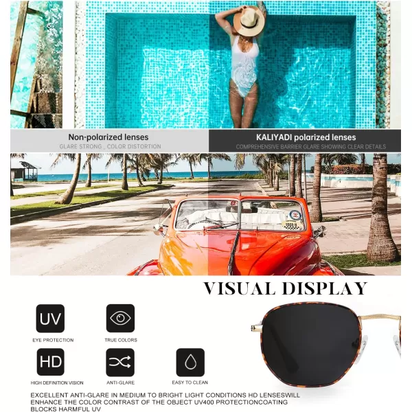 KALIYADI Sunglasses for Women and Men Polarized Square UV Protection Trendy Metal Frame Hexagon SunglassesB3 LeopardGrey Hexagonal