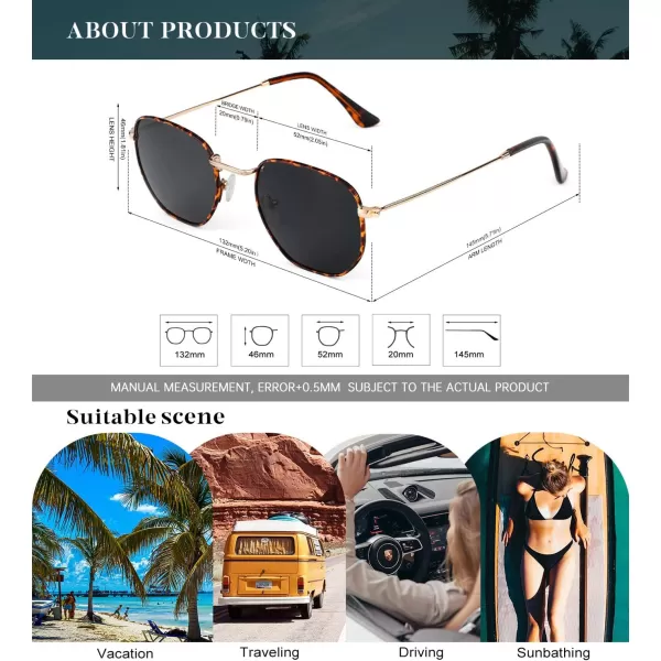 KALIYADI Sunglasses for Women and Men Polarized Square UV Protection Trendy Metal Frame Hexagon SunglassesB3 LeopardGrey Hexagonal