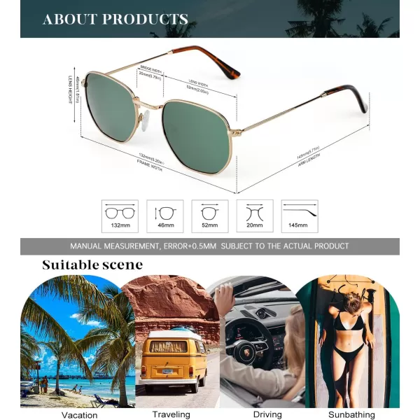 KALIYADI Sunglasses for Women and Men Polarized Square UV Protection Trendy Metal Frame Hexagon SunglassesB4 GoldG15 Hexagonal
