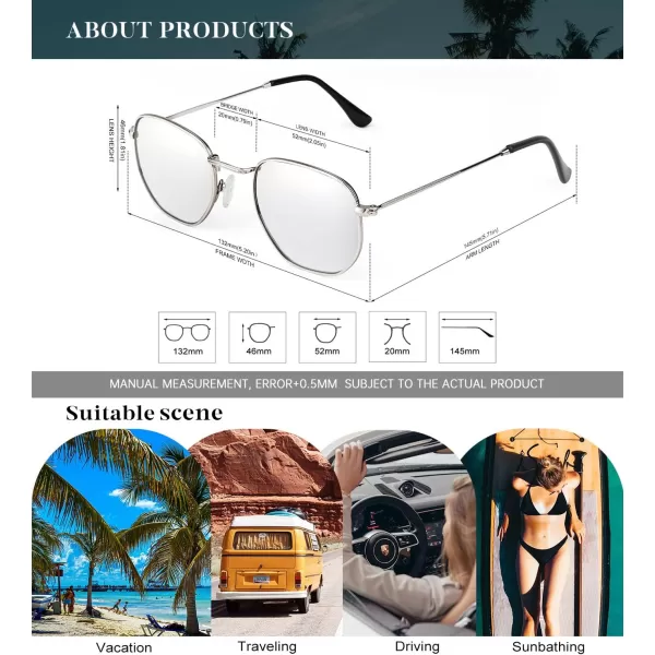 KALIYADI Sunglasses for Women and Men Polarized Square UV Protection Trendy Metal Frame Hexagon SunglassesB8 SilverSilver Hexagonal