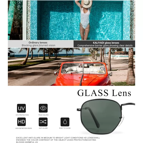 KALIYADI Sunglasses for Women and Men Polarized Square UV Protection Trendy Metal Frame Hexagon SunglassesBb2 BlackG15 Glass Lennon Polarizedhexagonal