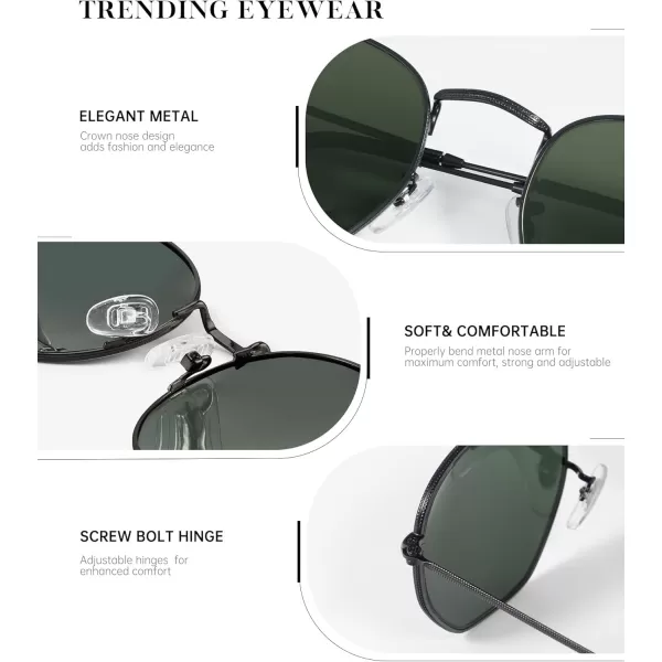 KALIYADI Sunglasses for Women and Men Polarized Square UV Protection Trendy Metal Frame Hexagon SunglassesBb2 BlackG15 Glass Lennon Polarizedhexagonal