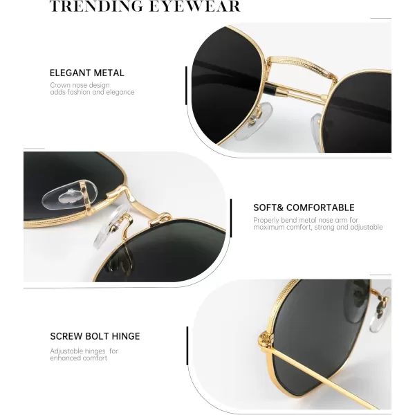 KALIYADI Sunglasses for Women and Men Polarized Square UV Protection Trendy Metal Frame Hexagon SunglassesBb3 GoldGrey Glass Lennon Polarizedhexagonal