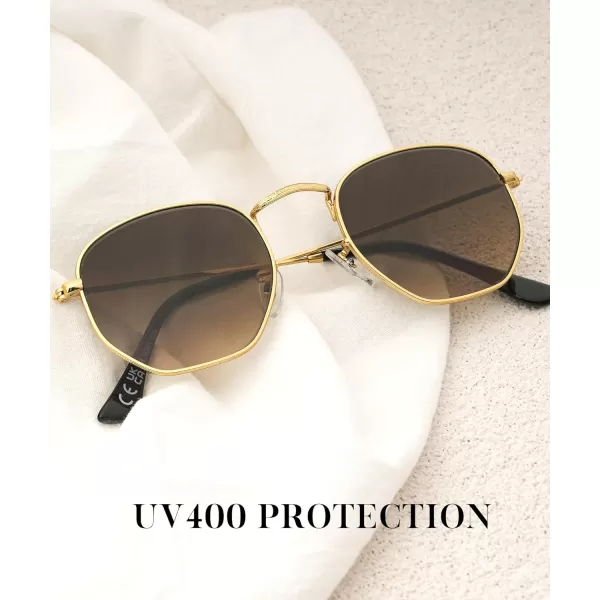 KALIYADI Sunglasses for Women and Men Polarized Square UV Protection Trendy Metal Frame Hexagon SunglassesBb4 GoldGradient Brown Glass Lennon Polarizedhexagonal