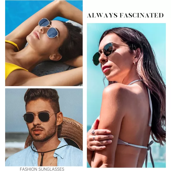KALIYADI Sunglasses for Women and Men Polarized Square UV Protection Trendy Metal Frame Hexagon SunglassesBb4 GoldGradient Brown Glass Lennon Polarizedhexagonal