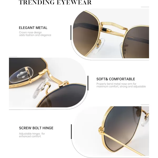 KALIYADI Sunglasses for Women and Men Polarized Square UV Protection Trendy Metal Frame Hexagon SunglassesBb4 GoldGradient Brown Glass Lennon Polarizedhexagonal