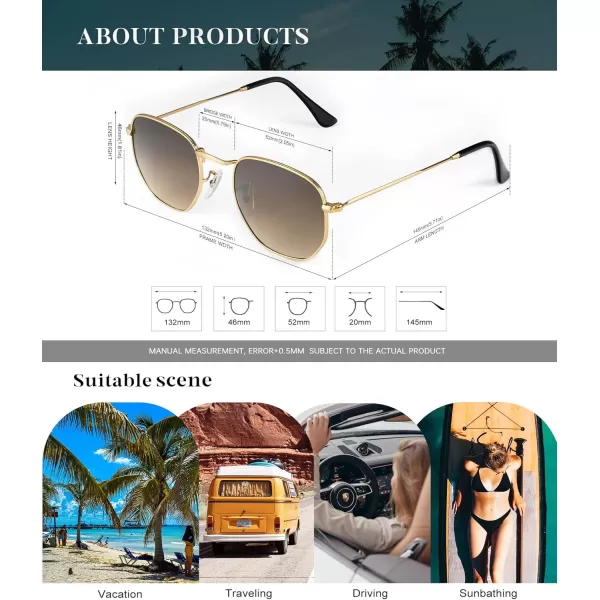 KALIYADI Sunglasses for Women and Men Polarized Square UV Protection Trendy Metal Frame Hexagon SunglassesBb4 GoldGradient Brown Glass Lennon Polarizedhexagonal