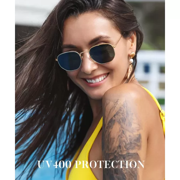 KALIYADI Sunglasses for Women and Men Polarized Square UV Protection Trendy Metal Frame Hexagon SunglassesBb5 GoldG15 Glass Lennon Polarizedhexagonal