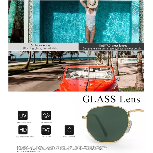 KALIYADI Sunglasses for Women and Men Polarized Square UV Protection Trendy Metal Frame Hexagon SunglassesBb5 GoldG15 Glass Lennon Polarizedhexagonal