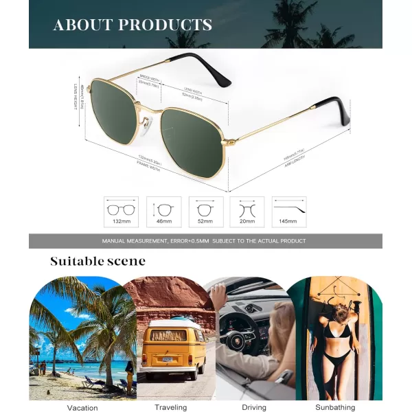 KALIYADI Sunglasses for Women and Men Polarized Square UV Protection Trendy Metal Frame Hexagon SunglassesBb5 GoldG15 Glass Lennon Polarizedhexagonal