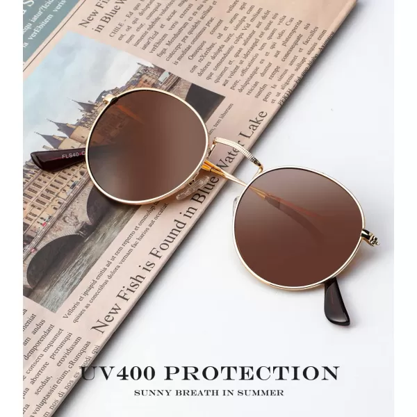 KALIYADI Sunglasses for Women and Men Polarized Square UV Protection Trendy Metal Frame Hexagon SunglassesD5 GoldBrown Round