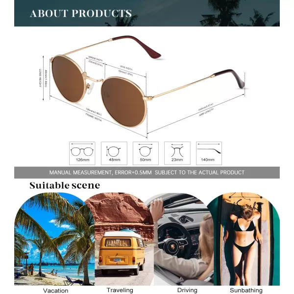 KALIYADI Sunglasses for Women and Men Polarized Square UV Protection Trendy Metal Frame Hexagon SunglassesD5 GoldBrown Round