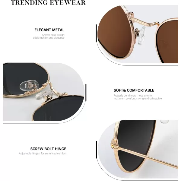 KALIYADI Sunglasses for Women and Men Polarized Square UV Protection Trendy Metal Frame Hexagon SunglassesD5 GoldBrown Round