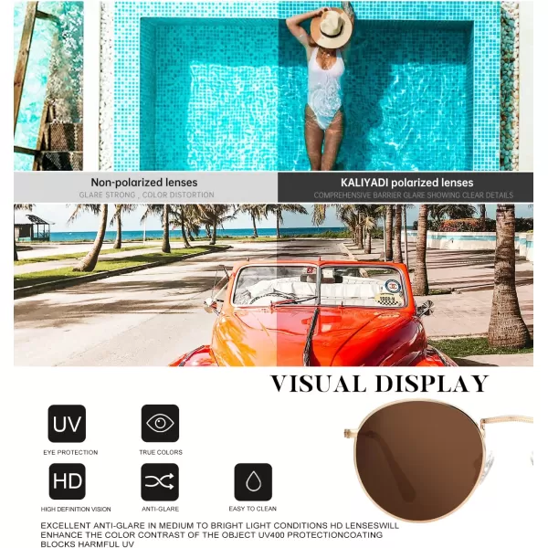 KALIYADI Sunglasses for Women and Men Polarized Square UV Protection Trendy Metal Frame Hexagon SunglassesD5 GoldBrown Round