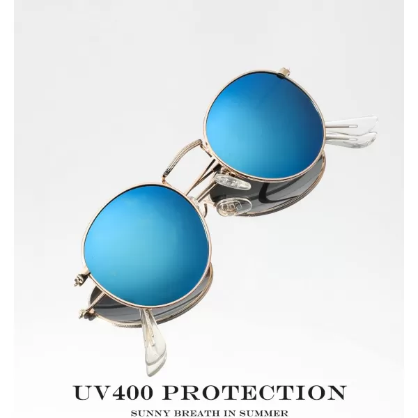 KALIYADI Sunglasses for Women and Men Polarized Square UV Protection Trendy Metal Frame Hexagon SunglassesD6 GoldBlue Round
