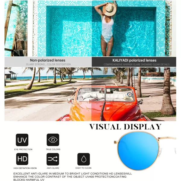 KALIYADI Sunglasses for Women and Men Polarized Square UV Protection Trendy Metal Frame Hexagon SunglassesD6 GoldBlue Round