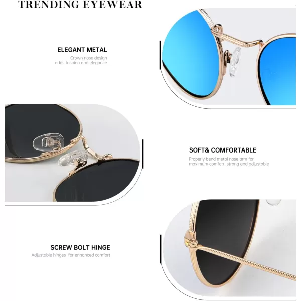 KALIYADI Sunglasses for Women and Men Polarized Square UV Protection Trendy Metal Frame Hexagon SunglassesD6 GoldBlue Round