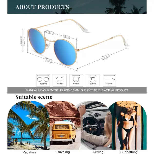 KALIYADI Sunglasses for Women and Men Polarized Square UV Protection Trendy Metal Frame Hexagon SunglassesD6 GoldBlue Round