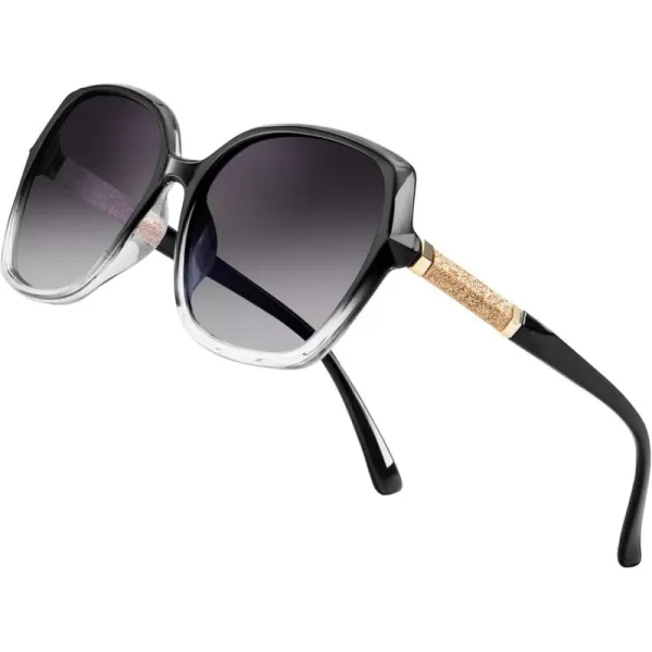 KALIYADI Classic Polarized Sunglasses for Women Trendy Square Ladies Sun Glasses Shades Sparkling Frame UV400 Protection03 Gradient Black Frame Gradient Grey Lens