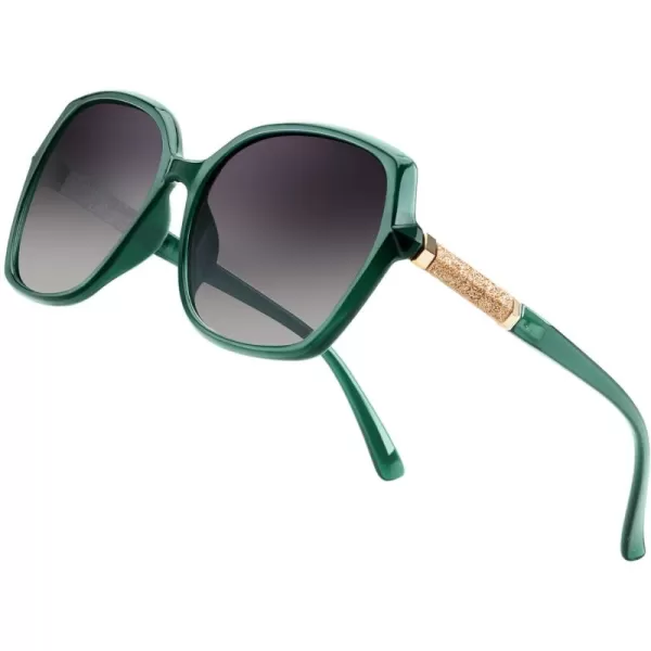 KALIYADI Classic Polarized Sunglasses for Women Trendy Square Ladies Sun Glasses Shades Sparkling Frame UV400 Protection05 Green Frame Gradient Grey Lens