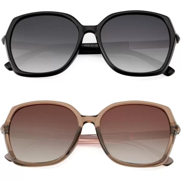 KALIYADI Classic Polarized Sunglasses for Women Trendy Square Ladies Sun Glasses Shades Sparkling Frame UV400 Protection06 Glossy Black Gery Lens  Tawny Frame Tawny Lens