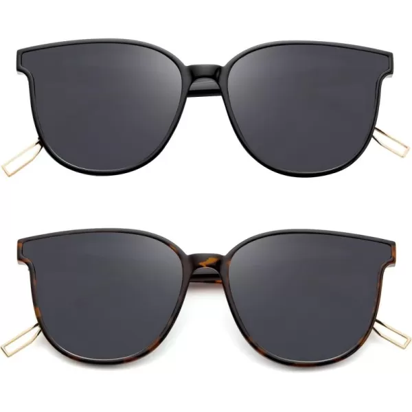 KALIYADI Classic Sunglasses for Women Retro Trendy Oversized Sun Glasses UV ProtectionF6 Black Frame Grey Lens Tortoise Frame Grey Lens