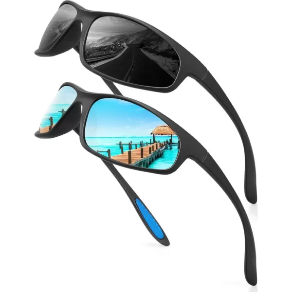 KALIYADI MensSunglasses Polarized SunglassesMen Sports Sport Sun Glasses for Running Cycling Fishing with UV ProtectionA02blackIce Blue